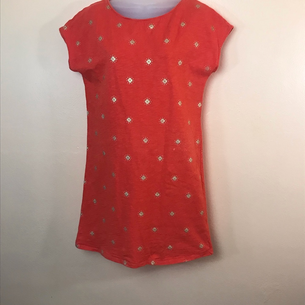Boden Orange Gold Floral Print Short Sleeve T-Shirt Jersey Dress Women 4